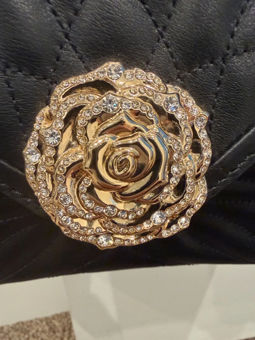 Michael Kors Black Quilted Crossbody with Gold Chain and Floral Medallion - Picture 3 of 10